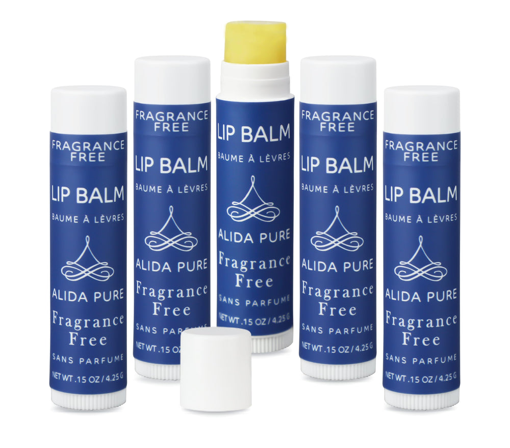 ALIDA PURE fragrance-free lip balm tubes pack—vegan hydration for dry lips.
