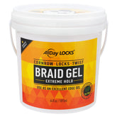 AllDay Locks Braid Gel bucket 64oz label shows extreme hold for braids