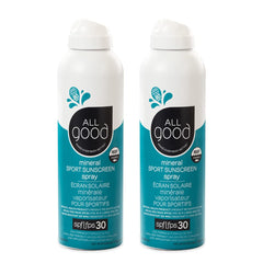 All Good Sport Sunscreen Spray top-lock close-up shows secure cap for travel use.