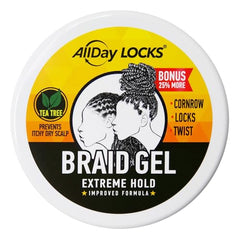 AllDay Locks Braid Gel on braids demonstrates smooth application for neat, defined looks