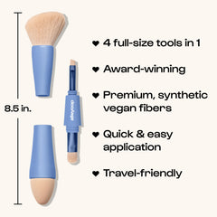 ALLEYOOP Multi-Tasker foundation brush in use demonstrates smooth liquid makeup application on the go.