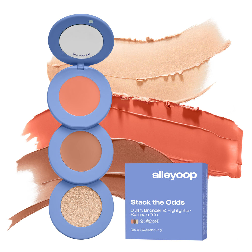 ALLEYOOP Stack The Odds palette open with mirror for quick on-the-go touchups