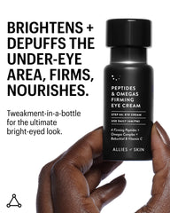 Allies of Skin Peptides Firming Eye Cream application swatch shows fast-absorb formula for puffy eyes.