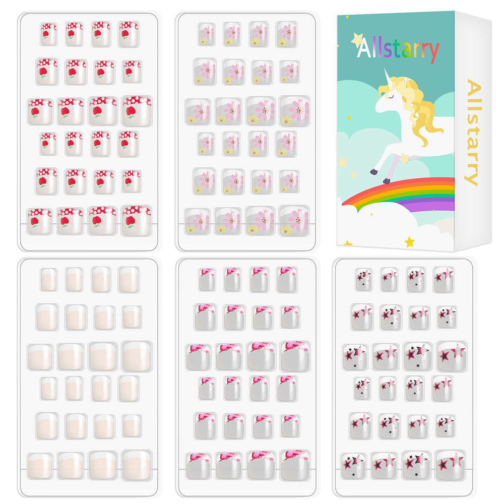 Allstarry nails press-on French kids flowers collection close-up showing colorful tips for easy DIY nail art