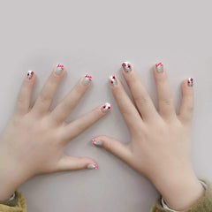 Allstarry nails press-on French kids flowers collection two demonstrates pre-glue design for quick application