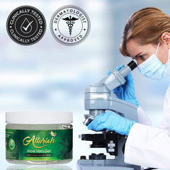 Allurials Aloe Vera Gel for face application shows quick absorption and refreshing moisture.