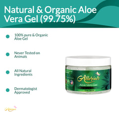 Allurials Aloe Vera Gel pure texture closeup highlights the clear, soothing formula for calm skin.