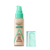 Almay Clear Complexion foundation porcelain bottle shows buildable coverage for acne-prone skin.