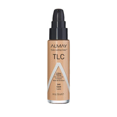 Almay Liquid Foundation bottle in 260 Sand showing true lasting color for all-day wear