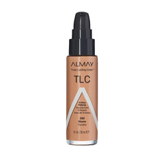 Almay Liquid Foundation bottle shows truly lasting color for all-day wear.
