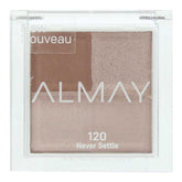 Almay Shadow Squad Never Settle compact front shows four finishes for day-to-night versatility