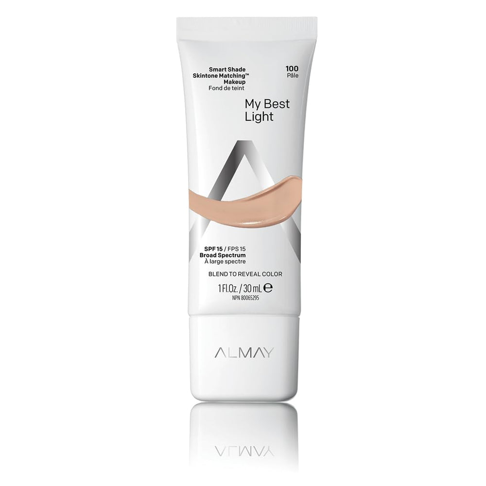 Almay Skintone Matching Foundation bottle showing shade-adapting formula for a natural, even complexion.