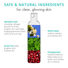 Almond Clear botanicals close-up emphasizes natural extracts that soothe and nourish skin.