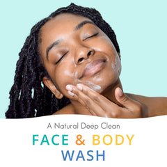 Almond Clear face & body wash bottle pump application demonstrates easy daily cleansing.