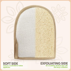 ALMOONI loofah glove reverse side with terry cloth removes oils gently