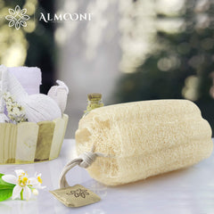 ALMOONI loofah sponge soft lather for smooth cleansing.