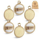 ALMOONI natural loofah face scrubber texture closeup—gently exfoliates for brighter skin