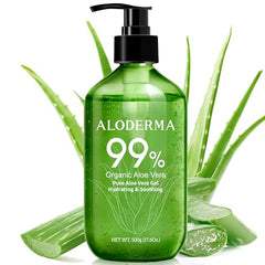 Aloderma aloe gel pump shows portable hydration for daily skincare.