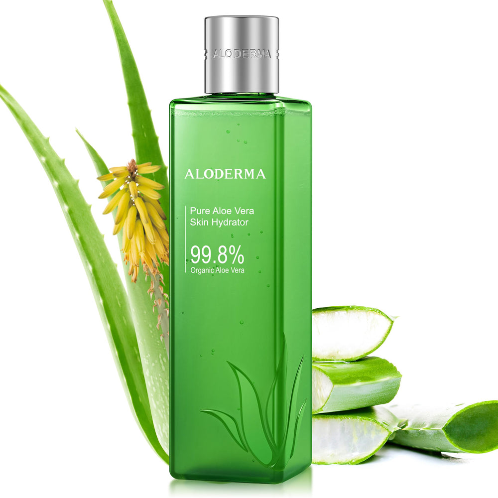 Aloderma Fresh Aloe Vera Face Hydrator jar closeup shows soothing texture for calm skin.