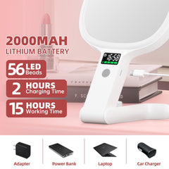 Alovely travel makeup mirror demonstrates 3-color light for any setting.