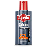 Alpecin C1 caffeine shampoo bottle with invigorating lather promotes scalp refreshment and hair performance