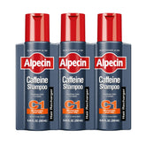 Alpecin Caffeine Shampoo bottle close-up showcasing energizing formula for scalp refreshment.