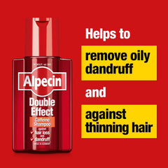 Alpecin Double Effect Shampoo bottle with foamy lather demonstrates refreshing wash for sensitive scalps
