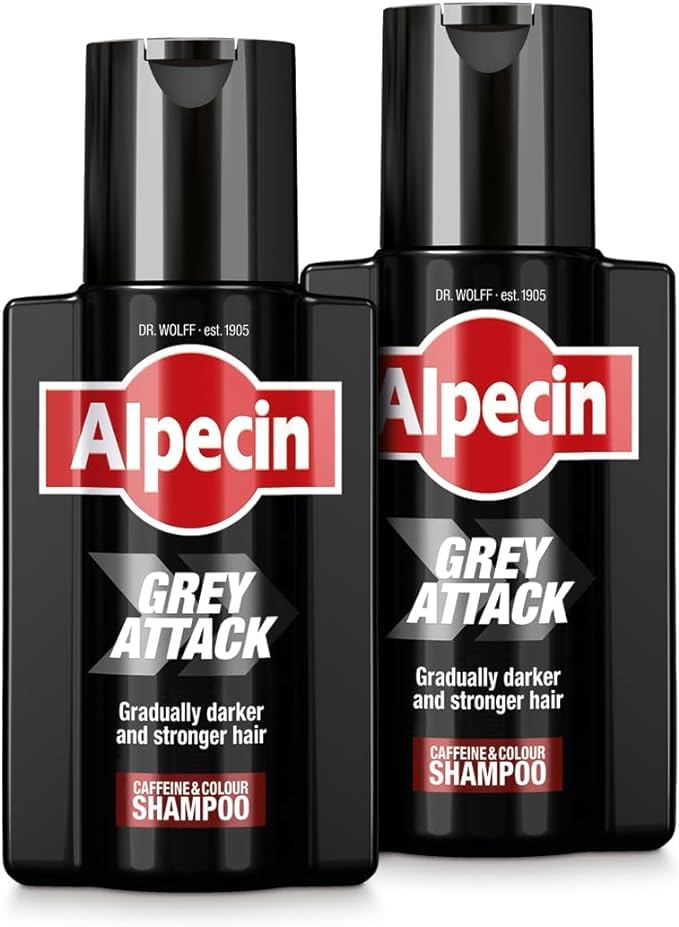 Alpecin Gray Attack shampoo bottle ready for subtle gray coverage.