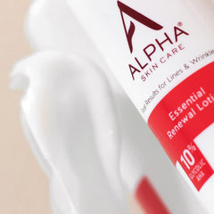Alpha Essential Renewal Lotion application area demonstrates use on face and neck