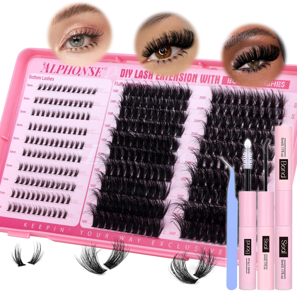 Alphonse Fluffier Lash Clusters Kit bottle and bond for salon-quality lash adhesion
