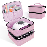 ALSLEA nail polish organizer in pink open view shows double-layer storage for easy access.