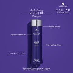 Alterna Caviar anti-aging replenishing moisture conditioner bottle; adds shine and manageability.