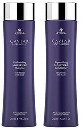 Alterna Caviar anti-aging replenishing moisture shampoo bottle; hydrates dry hair.