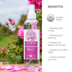Alteya Organics Rose Water garden-distillery scene showcasing traceability.