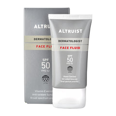 Altruist Sunscreen Fluid SPF50 bottle with lightweight UV protection for daily wear.