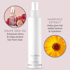 ALURAM Heat Defense Mist damp hair application shows subtle smoothing and detangling.