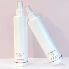 ALURAM Heat Defense Mist spray action demonstrates even distribution for quick protection.