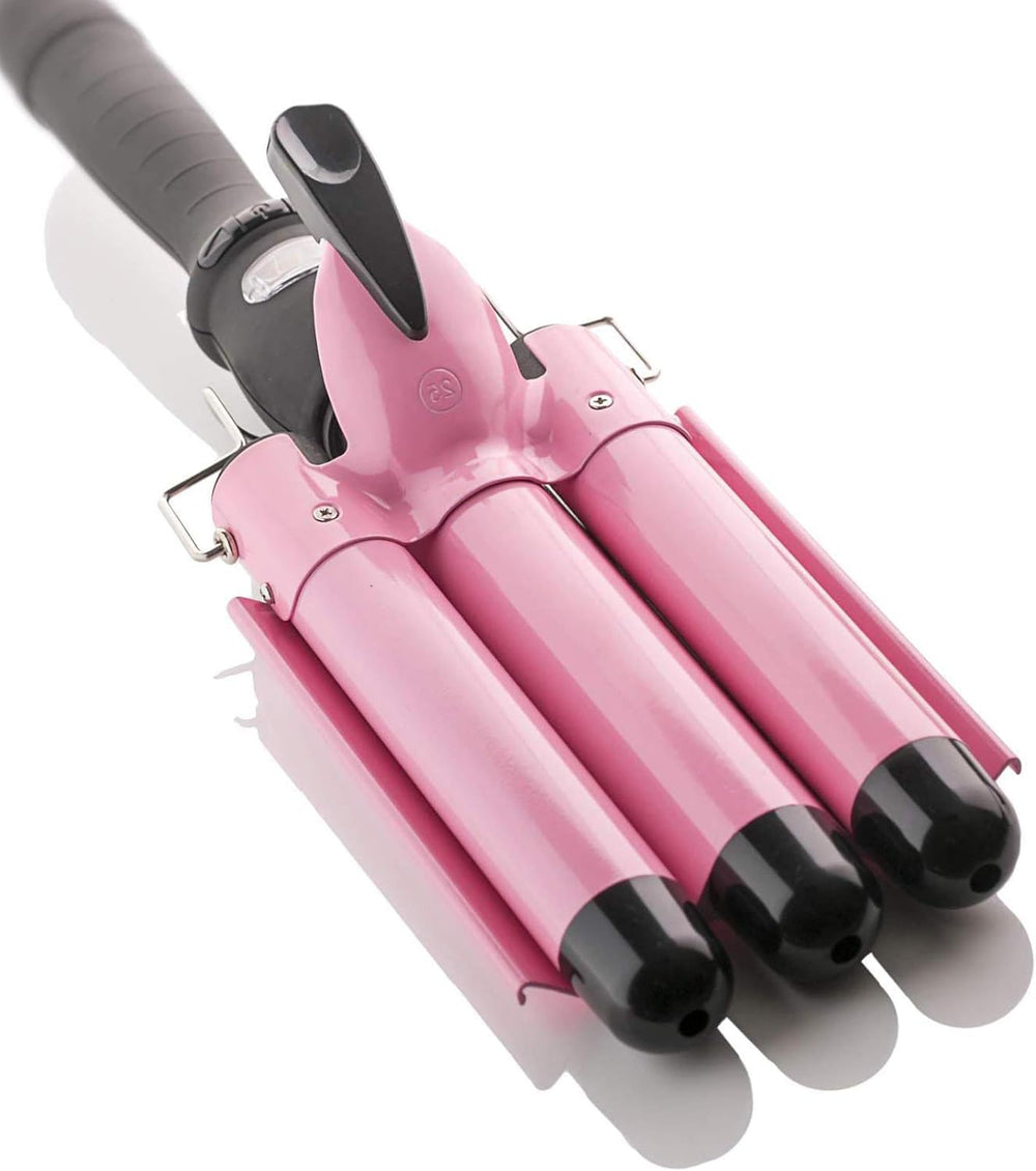 Alure 3-barrel curling wand front view showing ergonomic grip for quick styling