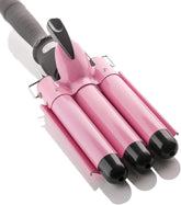 Alure 3-barrel curling wand front view showing ergonomic grip for quick styling