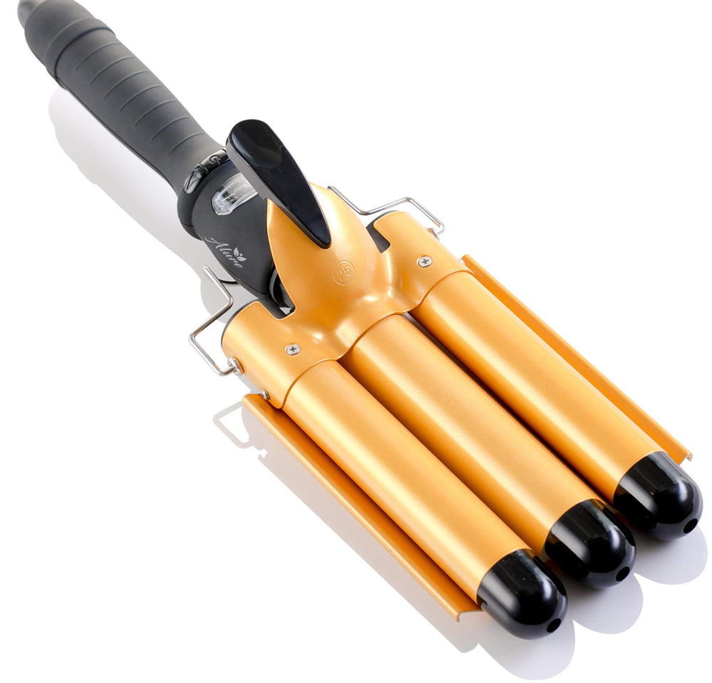 Alure three-barrel curling wand with LCD display for precise temperature control.