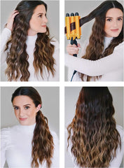 Alure 3-barrel curling wand LCD display close-up showing precise temperature control