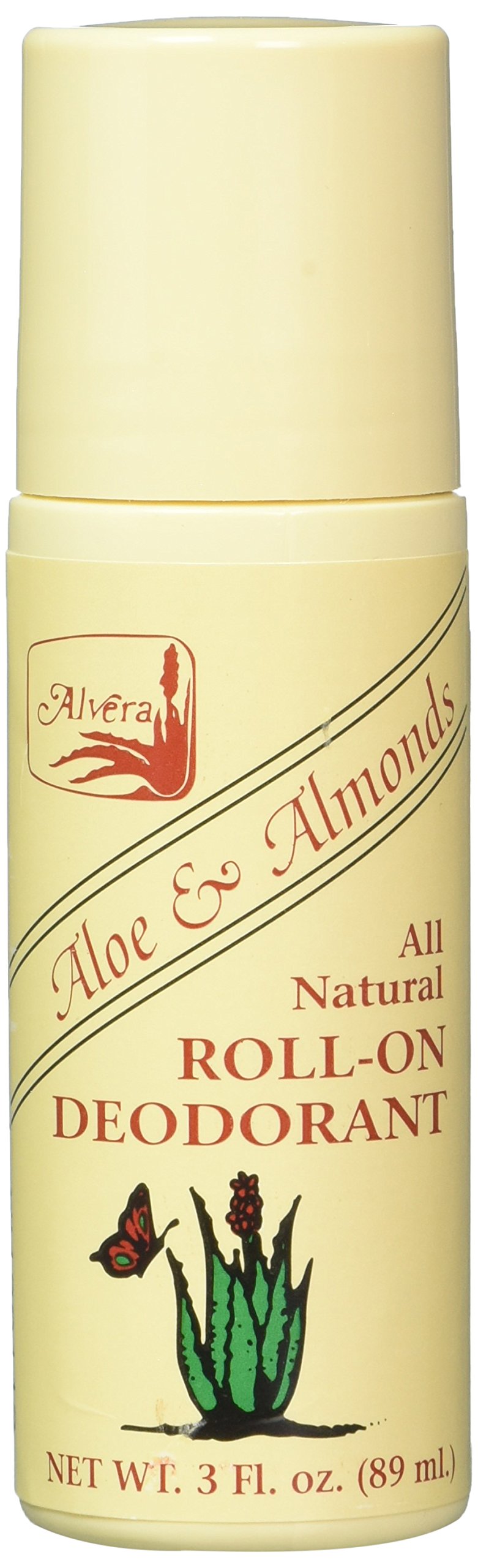 Alvera Deod Roll-On Aloe Almonds bottle promotes all-day comfort and gentle odor control.