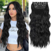 ALXNAN clip-in 24in long wavy black close-up for natural volume