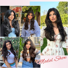 ALXNAN clip-in extensions worn to achieve seamless blend with natural hair.