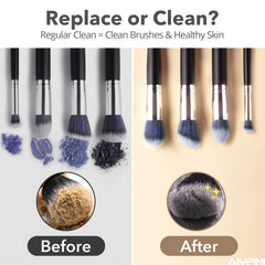 Alyfini cleaner demonstrates compatibility with kabuki and foundation brushes