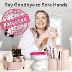 Alyfini makeup brush cleaner machine in action demonstrates quick hands-free cleaning