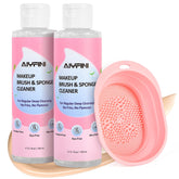 Alyfini makeup brush cleaner solution bottle for quick thorough makeup residue removal.