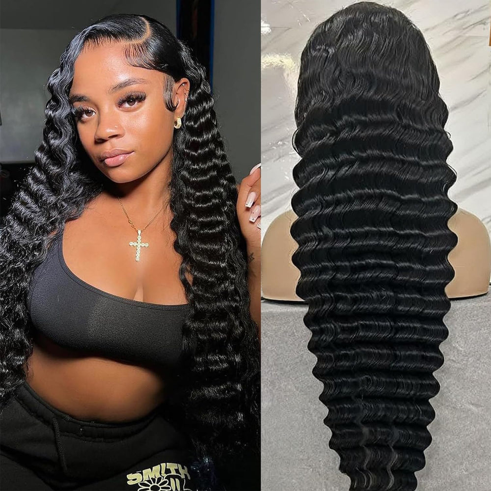 ALYOGA Deep Wave Lace Front Wig 13x6 front view for natural parting and easy styling.