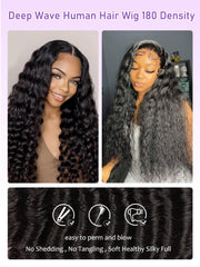 ALYOGA Deep Wave Wig 13x6 virgin Brazilian hair for natural texture and styling versatility.