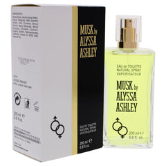 Alyssa Ashley Musk label 6-8oz emphasizing value and long lasting wear.